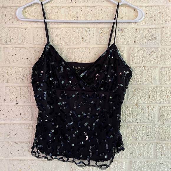 Vintage Betsey Johnson Black Sequin Mesh Flutter Two Piece - Picture 2 of 16